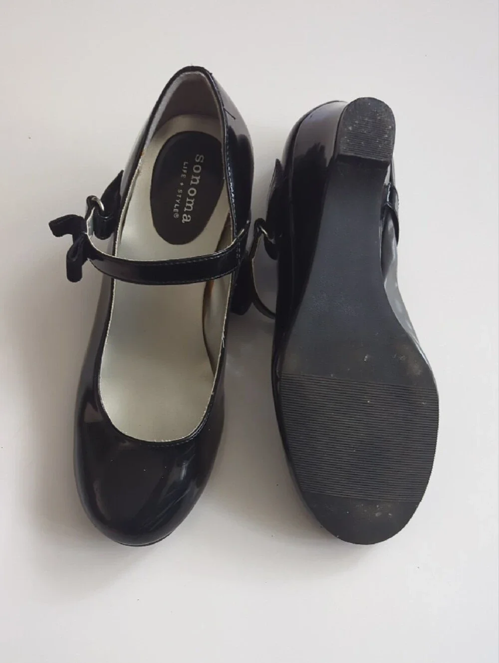 Sonoma Girls Black Patent Mary Jane Flats with Bow Strap